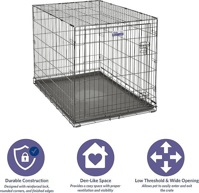 MidWest Homes for Pets 42-Inch iCrate Folding Dog Crate with Divider Panel, Leak-Proof Tray & Secure Latches – Metal Wire Kennel for Large Breeds – Portable, Durable & Easy to Assemble