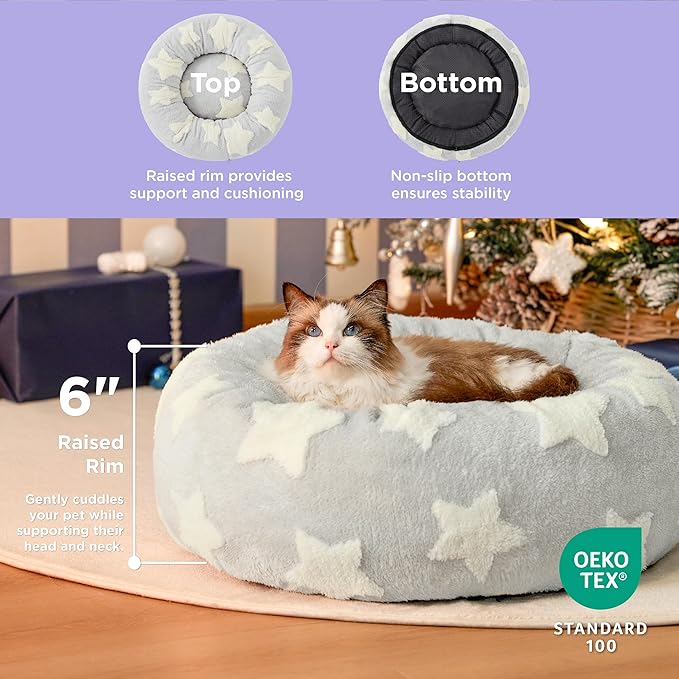 LE SURE Donut Small Dog Bed - Round Cat Beds for Indoor Cats Anti-Anxiety Calming Pet Beds, Washable Cute Modern Beds with Teddy Sherpa Plush & Anti Slip Bottom, 20 Inch, Galaxy Grey