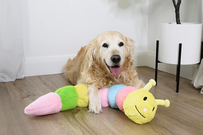 Flourish Pets 3 in 1 Multi-Layer Chew Toy for Active Dogs | Non-Toxic BPA Free Double Stitched Soft Fabric Exterior Dog Toys | Long-Lasting Dog Plush Toys - Small Catterpillar (20″)