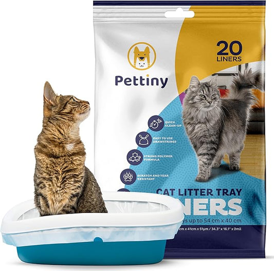 20 Cat Litter Box Liners with Drawstrings - Scratch Resistant Cat Litter Bags for a Medium and Large Litter Pan