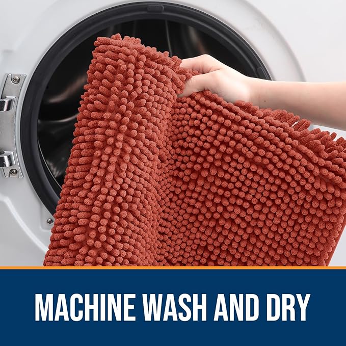 OLANLY Dog Door Mat for Muddy Paws 30x20, Absorbs Moisture and Dirt, Absorbent Non-Slip Washable Doormat, Quick Dry Chenille Mud Mat for Dogs, Entry Indoor Entryway Carpet for Inside Floor, Maple Red