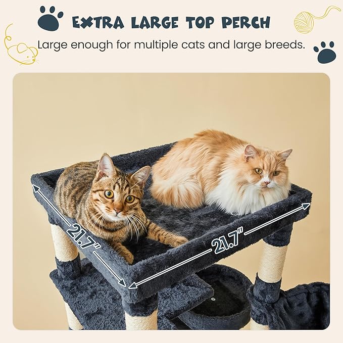 MWPO 74.8 inches Large Cat Tree with Sisal-Covered Scratching Posts & Condo, Tall Cat Tower Entertainment Playground Furniture for Cats & Kittens - Multiple Colors-Smoky Gray