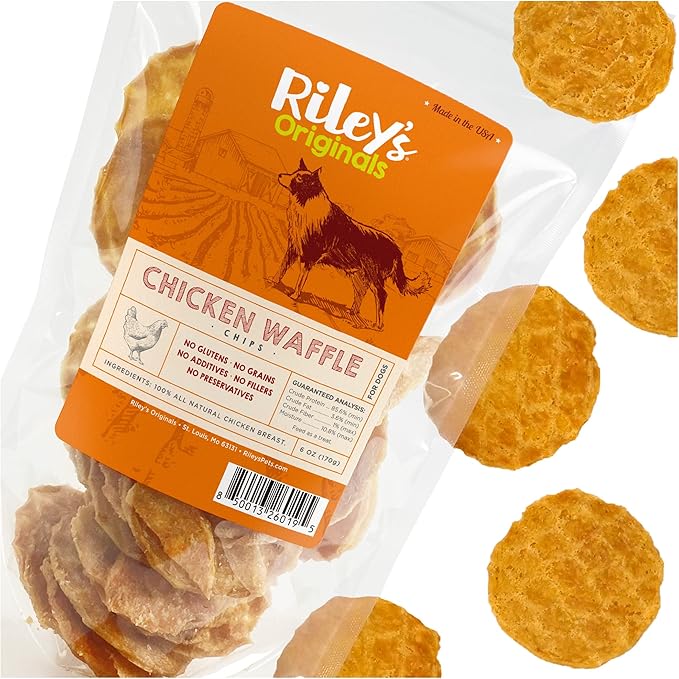 Riley's Waffles Chicken Chips for Dogs - USA Sourced 100% Chicken Breast - Dehydrated and Lean Jerky Treats - Single Ingredient Dog Treat - 6oz
