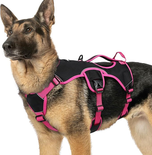rabbitgoo Escape Proof Dog Harness Large Dogs, Soft Padded Full Body Pet Harness, Reflective Adjustable No Pull Vest with Lift Handle and Leash Clip for Walking Hiking Training, Pink & Black, XL
