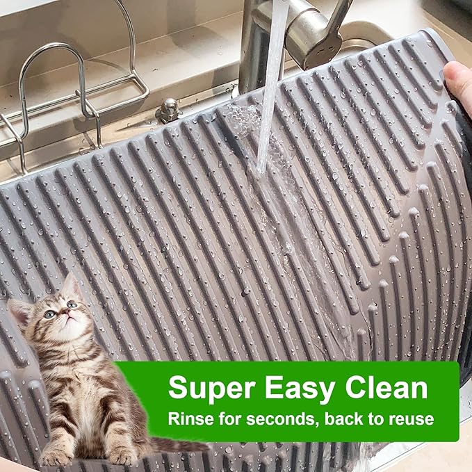Gosmol Waterproof Cat Litter Mat XXL, 38" x 25" Litter Trapping Mat，Kitty Litter Box Mats Extra Large Easy Clean, Litter Trapping Catcher Mat, Cat Supplies & Accessories for Indoor Cats -Grey