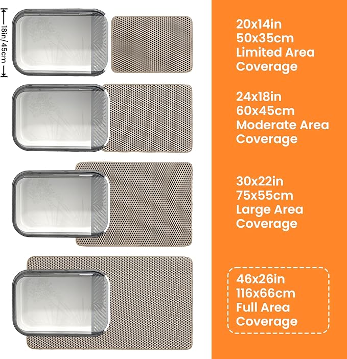 Jumbo Cat Litter Mat, 46x26 Inches Double Layer Honeycomb Litter Trapping Mat, Non Slip Waterproof Urine Proof Extra Large Cat Litter Box Mat, Kitten Supplies and Essentials, XXL, Beige