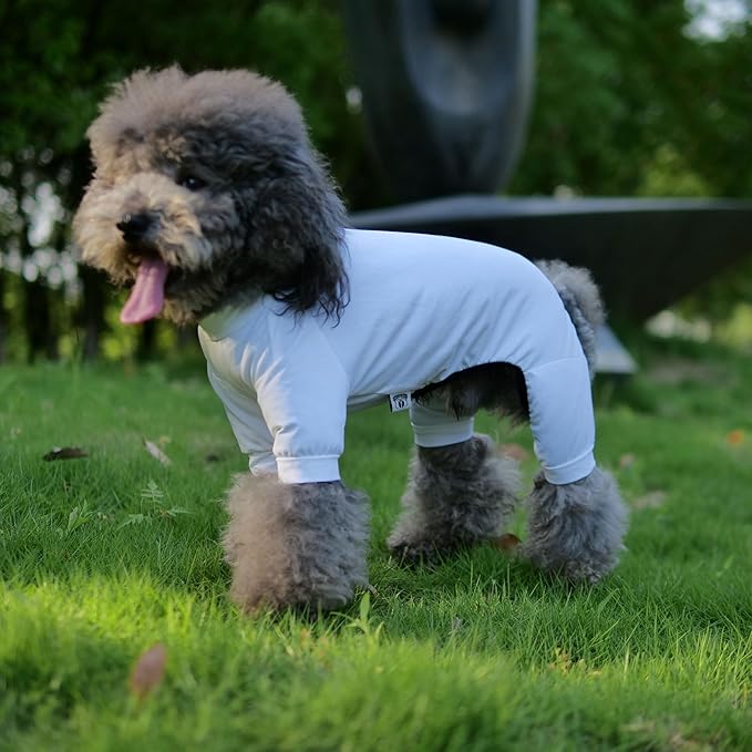 LoveLongLong Dog Jumpsuit with UV Protection and Quick-Dry Fabric for Spring Summer Pet Pajamas White S