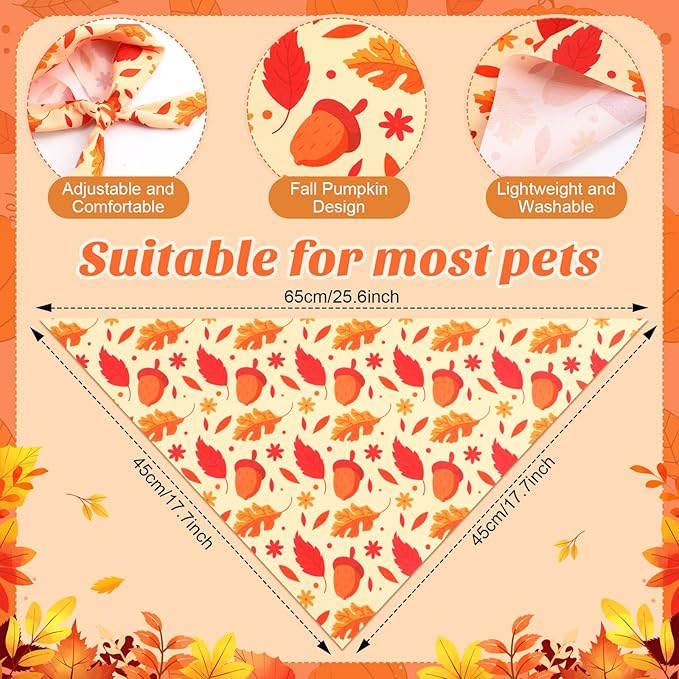 Abbylike 200 Pcs Fall Thanksgiving Dog Bandanas Bulk Pumpkin Bandanas for Dogs Pets Triangle Kerchief Bibs Scarf for Pets Autumn Costume Photo Props Accessories Pet Shops Adoption Events, 25 Styles