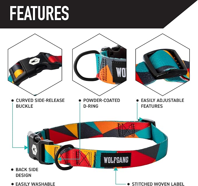 Wolfgang Heavy Duty Martingale Dog Collar with Quick Release Nylon Buckle for Walking & Training, ShatterShapes Print, Medium