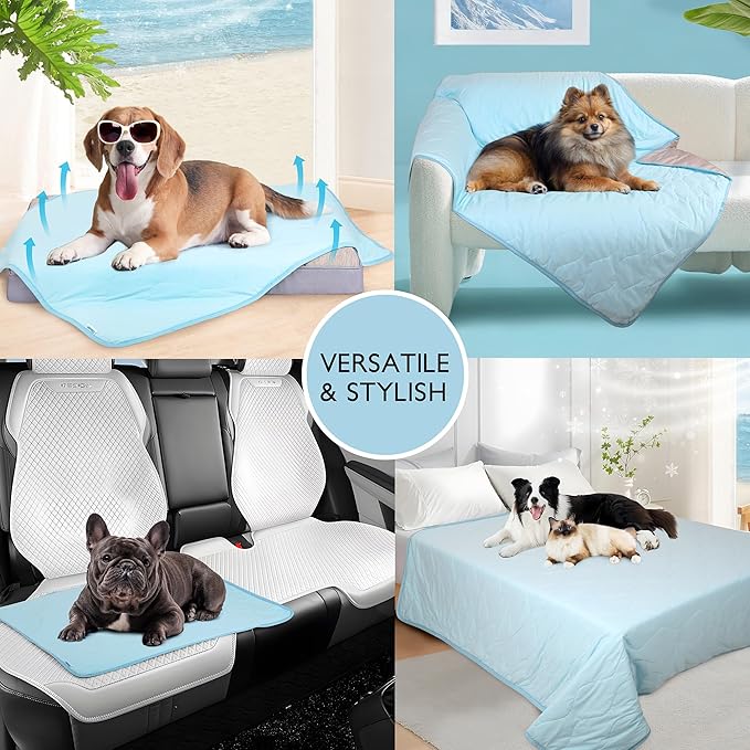 Cooling Blanket for Dogs - Q-MAX>0.4 Waterproof Pet Throw Blanket Bed Cover, Non-Slip Dog Blankets for Couch Protector, Washable Furniture Cover for Summer, Blue,60x80