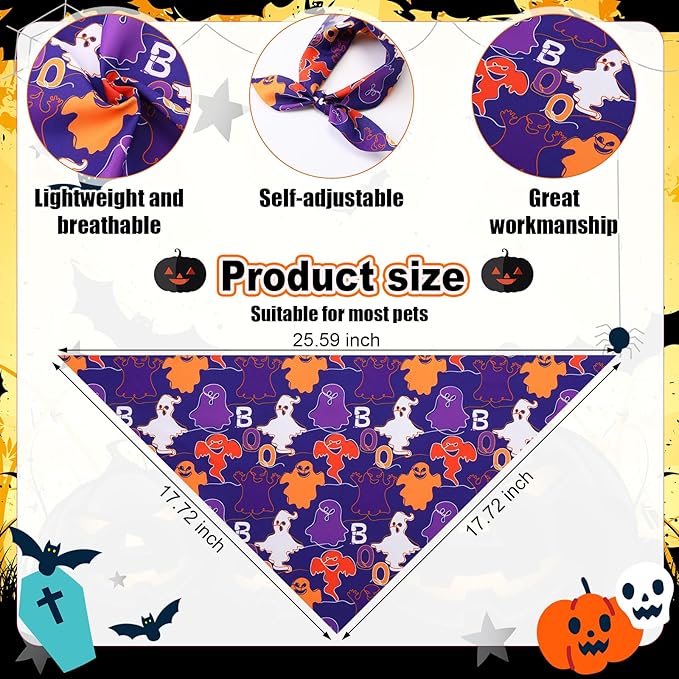 Reginary 72 Packs Halloween Dog Bandanas Bulk Pumpkin Ghost Pet Bandanas Triangle Scarf Bibs Adjustable Dogs Bandana for Halloween Thanksgiving