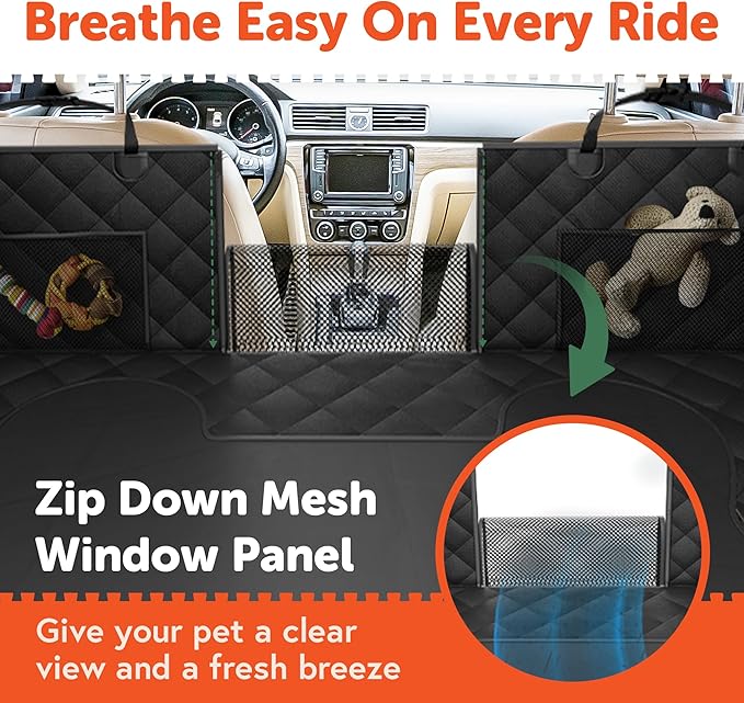 Dog Car Seat Cover for Back Seat Hard Bottom Protector -Waterproof Dog Hammock for Cars Mesh Window Panel - Heavy Duty 400lbs Backseat Extender for Dogs, Sturdy Pet Seat Covers for Trucks SUV