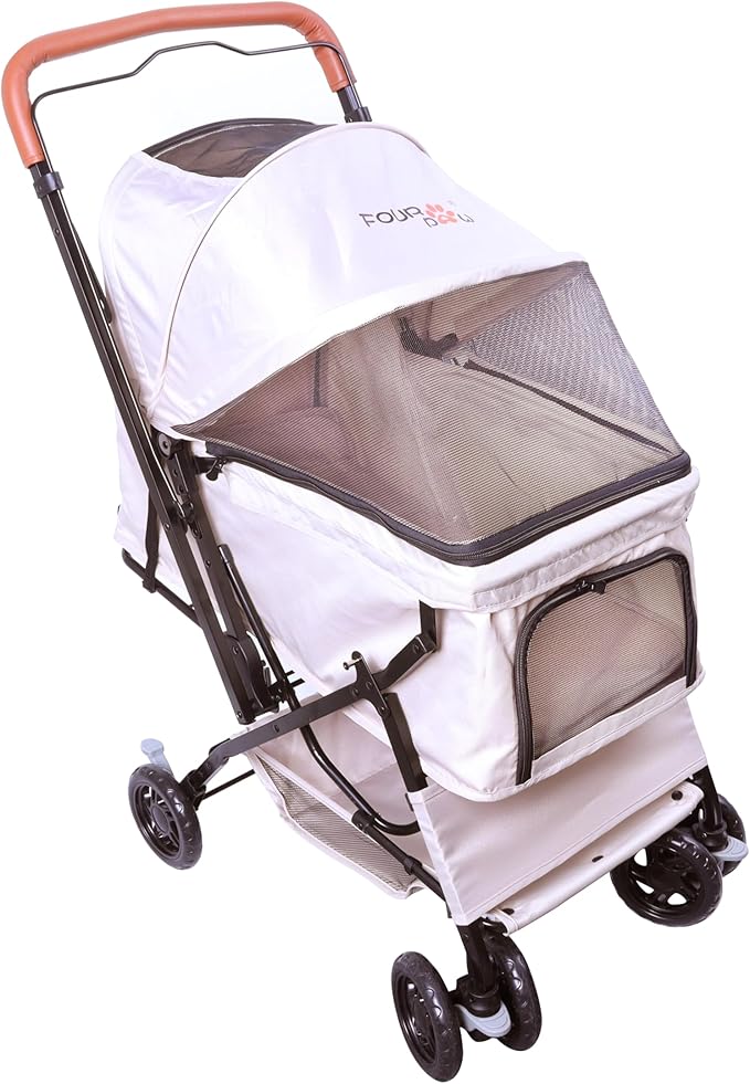 Reversible Pet Stroller (4 Wheels for Cats and Dogs) for Small and Medium Pets up to 33 lbs.Khaki