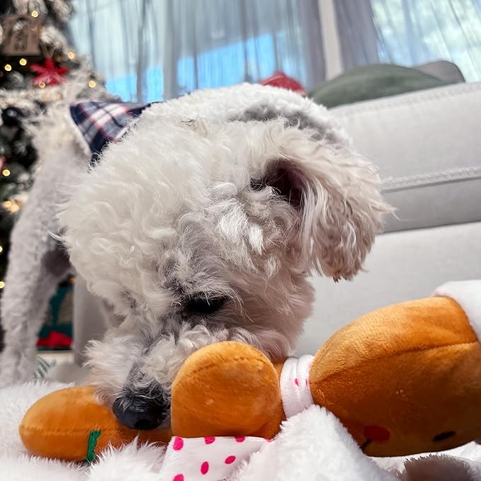 Holiday Plush Pet Toy Fun for Christmas Designs with Squeaker Dog Chew Toy (9" Gingerbread 2 Pcs)