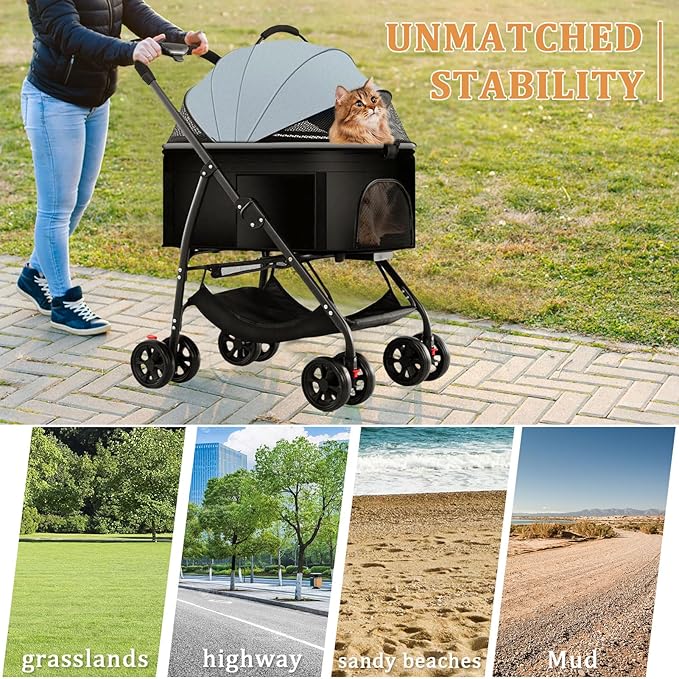 3 in 1 Dog Strollers 4 Wheels Folding Pet Stroller with Detachable Carrier Multifunction Portable Dogs Travel Carriers for Medium Small Puppy Kittens