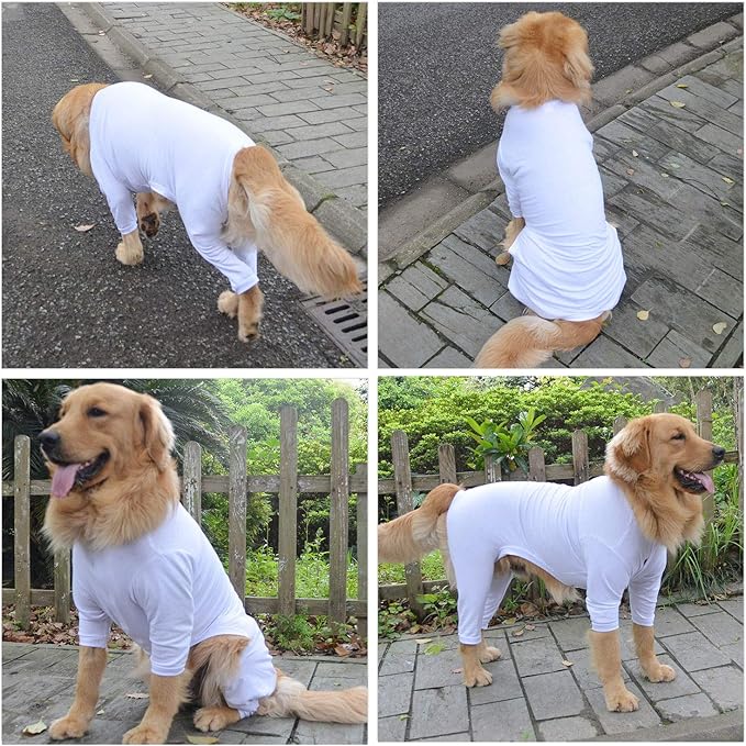 Lovelonglong Four Feet Dog Lightweight Pajamas, Pure Cotton Dog Jumpsuits 4 Legs Dog Onesies T-Shirt Stylish PJS Puppy Costume for Large Medium Small Dogs White M