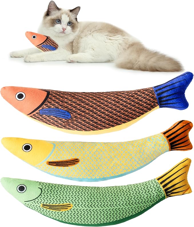 Soft Catnip Toys Fish, 3 Pack Bell Sound Cat Toys, Interesting Indoor Cat Kicker Toys, Durable and Highly Interactive Catnip Toys (Knife Fish)