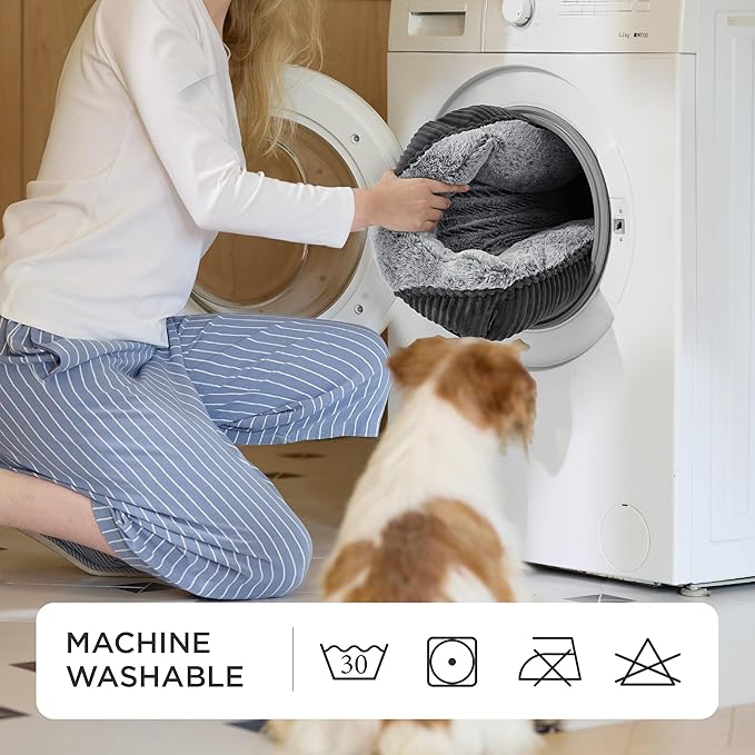 Bedsure Washable Dog Bed Medium Size Dog - Rectangle Fluffy Plush Big Pet Bed, Corduroy Fleece and Nonskid Bottom,30x24x8inches,Suitable for Pet Up to 35lbs,Grey