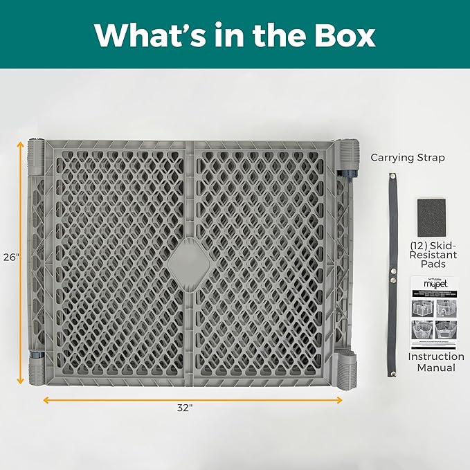 MyPet Petyard: 5.5 Ft. Wide Customizable Folding Dog Playpen Indoor/Outdoor. Made in USA. 6-Panel Puppy Playpen. Freestanding Play Pen Dog Gate 26" Tall, Fieldstone