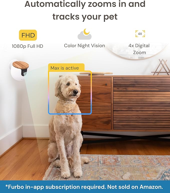 Furbo Mini Pet Camera - Unlock Camera & Smart Features w/Paid Plan: Home Security with Dog & Cat Safety Alerts, 2-Way Audio, Mountable Smart Cam w/Phone App (Subscription Required, 3mo Minimum)