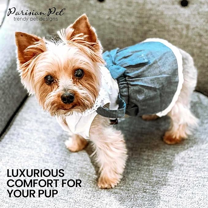 Parisian Pet Chambray Dog Dress - Lightweight Sleeveless Dog Overall Girl XS