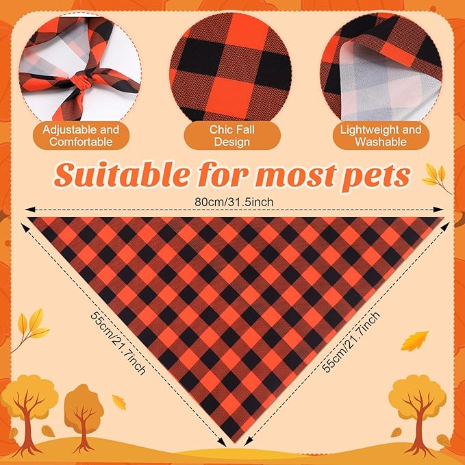 Sweetude 100 Pieces Fall Dog Bandanas Bulk,Thanksgiving Bandanas for Dogs Pumpkin Maple Leaves Pattern Puppy Triangle Scarf Bibs for Medium Small Pet Autumn Costume Accessories(31.5 x 21.65 x 21.65)