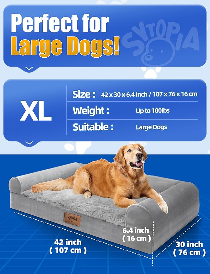 Sytopia Chew Proof Dog Bed for Large Dogs Orthopedic, 42 Inch Indestructible Pet Beds Extra Large, Washable Removable Cover and Anti-Slip Bottom - X-Large