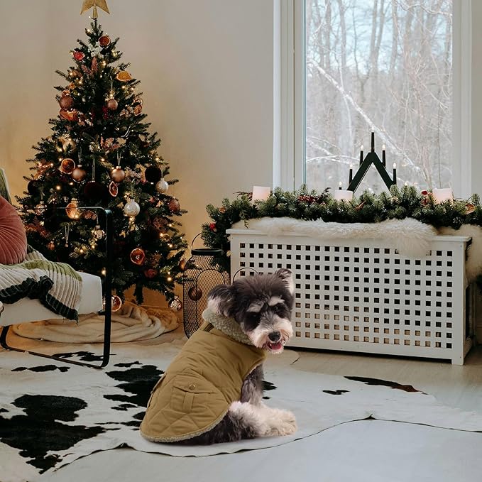 Queenmore Warm Dog Coat, Cold Weather Puffer Dog Jacket with Ultra Thick Plush Lining, Storage Pockets (Dark Navy, Medium)