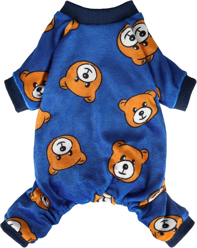 Fitwarm Cute Bear Dog Pajamas, Dog Clothes for Small Dogs Boy Girl, Fleece Pet Onesie with Feet, Royal Blue, Brown, XS