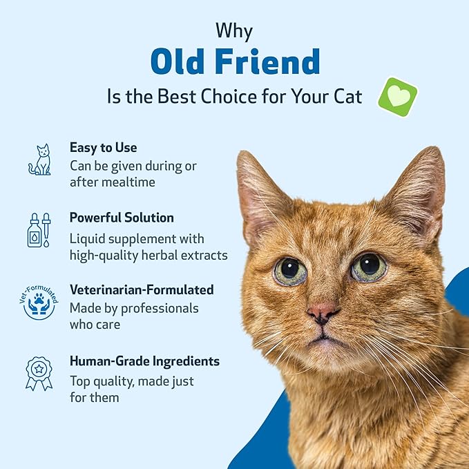 Pet Wellbeing Old Friend for Senior Cats - Supports Immune System Health, Joint Mobility, Healthy Energy Levels, Alfalfa, Reishi - Veterinarian-Formulated Herbal Supplement 4 oz (118 ml)