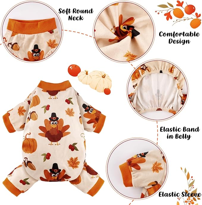Dog Pajamas Soft Lightweight Dog Onesies Outfit Clothes for Small Medium Large Puppy Pjs for Pet Boys Girls Dogs Cats (XL (Back: 16",Chest: 20.8", Neck: 12"), Turkey)