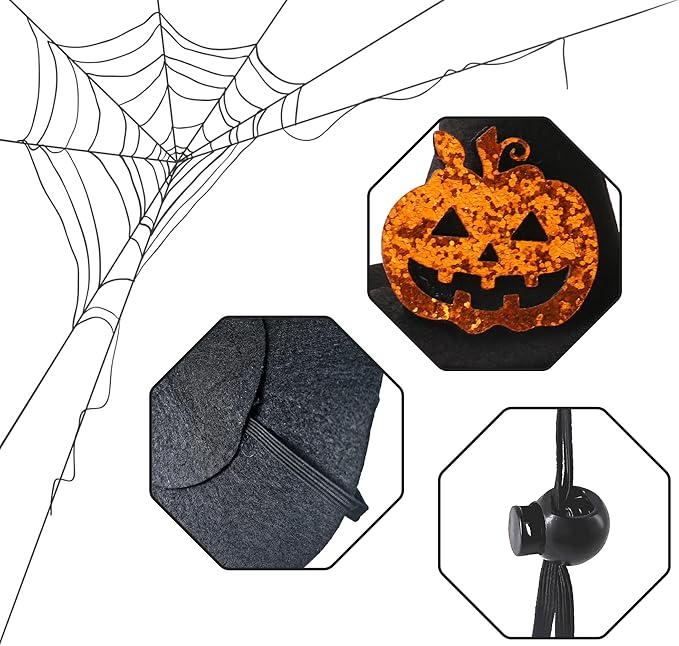 Halloween Pet Costume, Witch Hat for Cats Dogs, Black Adjustable Wizard Hat with Pumpkin Design, Witch Accessories for Small Medium Pets