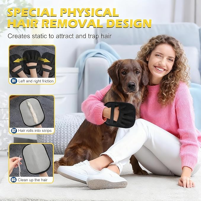 2 Packs Pet Hair Removal Glove,boundle with Anti-Sweat Gloves, Washable Pet Hair Tool for Furniture and Laundry