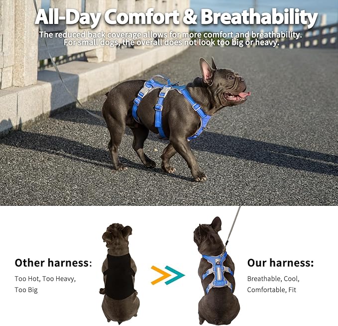 Huntboo Escape Proof Harness - No Slip Dog Harness, Fully Reflective with Handle, Breathable, Durable, Adjustable Vest for Medium Dogs Walking, Training, and Running Gear (Sea Blue, M)