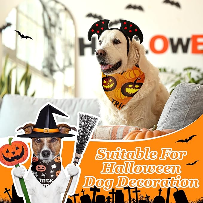 Chunful 120 Pcs Halloween Bandanas Bulk for Dogs Bandanas with Pumpkin Ghost Patterns Soft Bibs Adjustable Triangle Dog Doggie Scarf for Small Medium Large Pet Holiday Costume