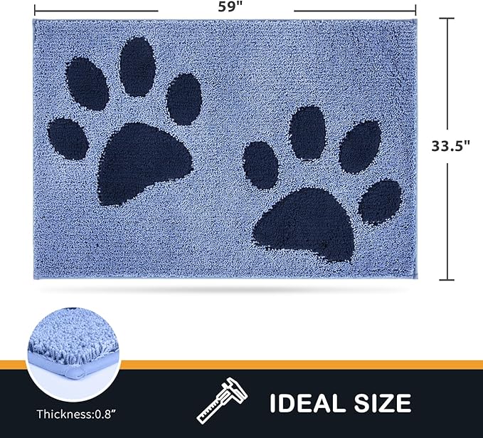 PURRUGS Dirt Trapping Door mat 33.5" x 59", Non-Skid/Slip Machine Washable Microfiber Entryway Rug, Dog Door Mat, Super Absorbent Welcome Mat for Muddy Wet Shoes and Paws, Light Blue