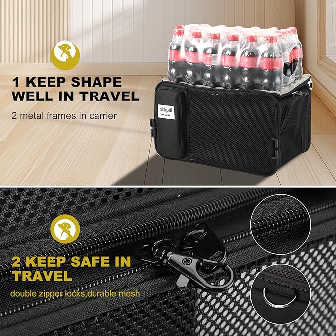 top and 1 Side Expandable, 17x11x11 Soft-Sided pet Carrier, TSA and American/Delta/United Airline Approved,for Small Dog/Puppy/cat underseat in Airplane and Vet.