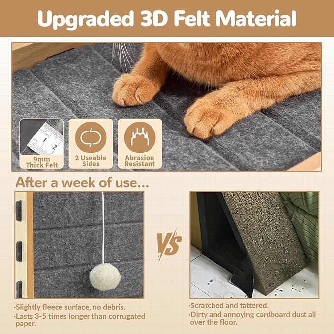 Cat Scratcher Felt Cat Scratch Pad for Cats with Sisal Balls Cat Scratching Board Large Scratchers for Indoor Adult Cat Scratching Furniture Protector Post Toy L Shape 28.4 Inch Grey