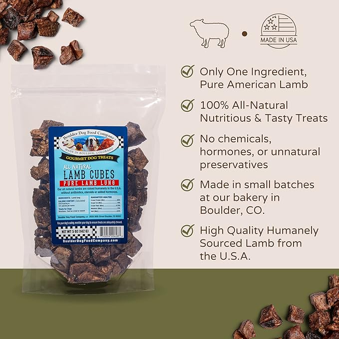 Lamb Cubes: Pure Lamb Dog Treats - All Natural Treats for Dogs. Vet Approved, Single Ingredient, Grain Free, Healthy & Nutritious Premium-Grade Meat, Tasty Treats for Dogs (Lamb Lung, 5oz)