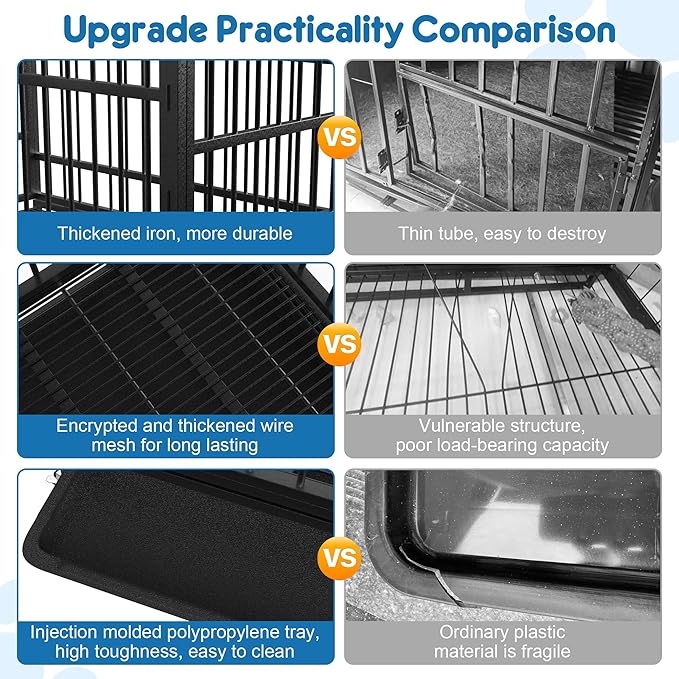 48 Inch Heavy Duty Dog Crate for Large Dogs Indestructible Dog Cage XL High Anxiety Kennel with Wheels Impact Escape-Proof Dogs Crate Indoor with Locks and 2 Removable Trays
