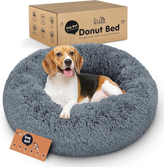 Donut Dog Bed - Premium Comfort for Anxiety Relief - Fluffy & Calming Design with Ultra-Plush Support | Cozy Round Dog Bed with Super Soft Circle Style (Size M Dark Grey)