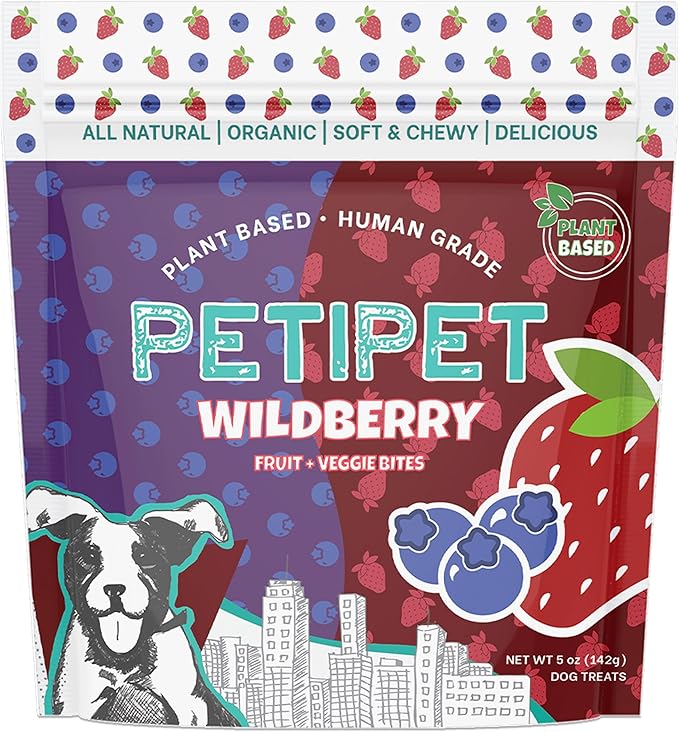 Wildberry Plant-Based Fruit Dog Treats - Strawberry, Apple, Blueberry Soft & Chewy - Vegetarian, Vegan Dog Treats with Organic Ingredients - Low-Protein, Hypoallergenic, Gluten-Free