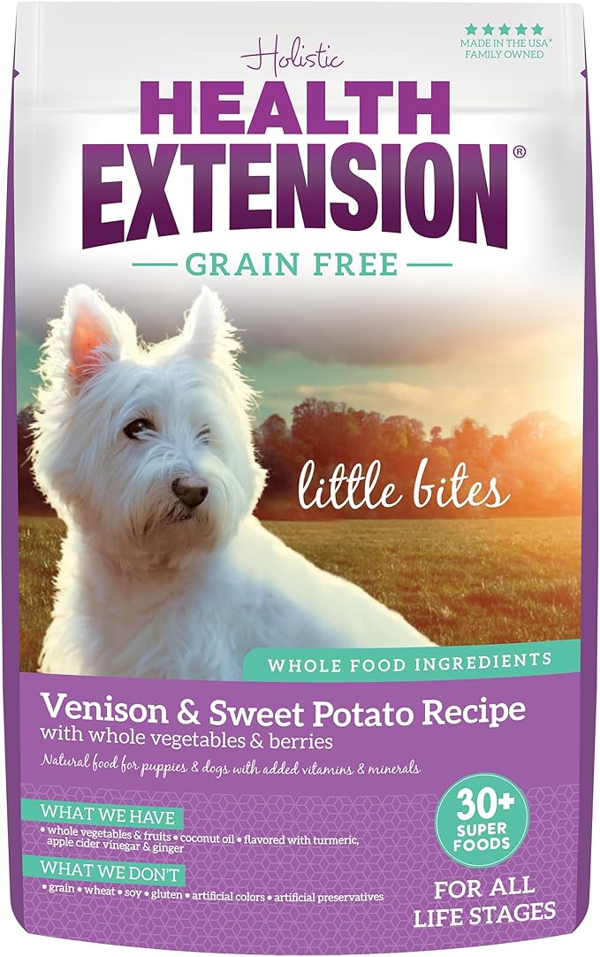 Health Extension Grain Free Venison Little Bites (12 lb / 5.44 kg) - Lean Protein Formula for Dogs with Poultry Allergies or Sensitive Stomachs