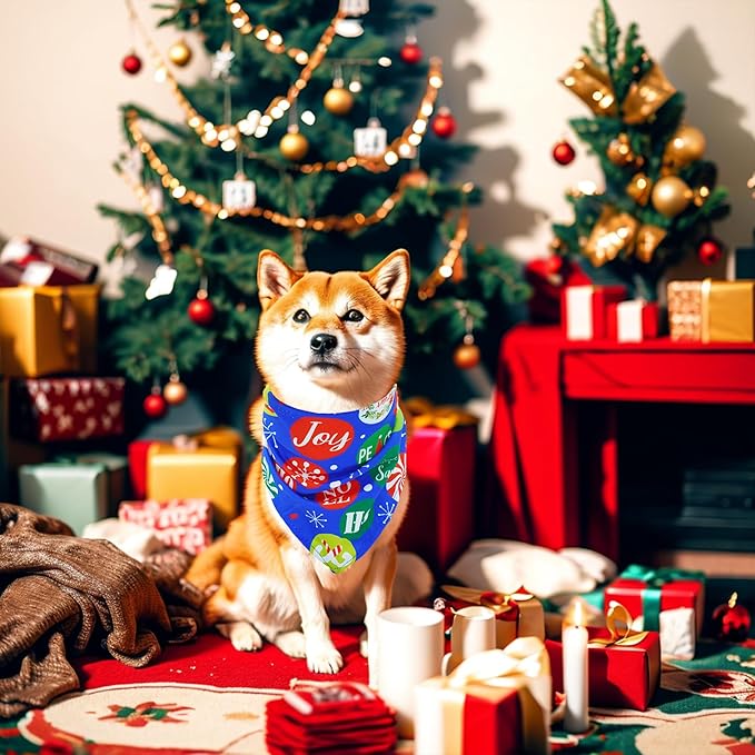 Christmas Dog Bandanas for Medium Dogs Breed 7 Pcs Hemming Seam Edge Christmas Dog Bandanas Adjustable Scarves Grooming M