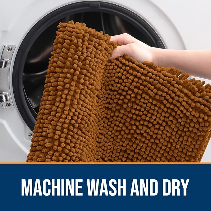 OLANLY Dog Door Mat for Muddy Paws 24x16, Absorbs Moisture and Dirt, Absorbent Non-Slip Washable Doormat, Quick Dry Chenille Mud Mat for Dogs, Entry Indoor Entryway Carpet for Inside Floor, Ochre