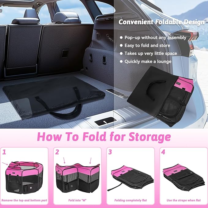 PETSFIT 45.5" Dog Playpen Indoor/Outdoor-Jump-Proof 28.5" Height with Removable Waterproof Mat & Zippered Roof | RV, Camping, Travel Dog Pen | Whelping & Cat Observation Space(45.5"L x 45.5"W x 28.5H)