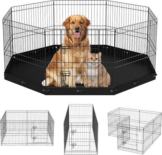 VEVOR Foldable Metal Dog Exercise Pen, Pet Playpen Dog Fence for Camping with Bottom Pad, 24" H 8 Panels, Puppy Crate Kennel Indoor Outdoor for Small & Medium Dogs, Both for Home & Yard Use
