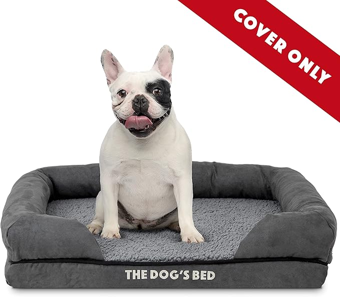 Replacement Outer Cover ONLY (Outer Cover ONLY - NO Bed, NO Waterproof Inner) for The Dog's Bed, Washable Plush Fabric, Small (Grey Plush)