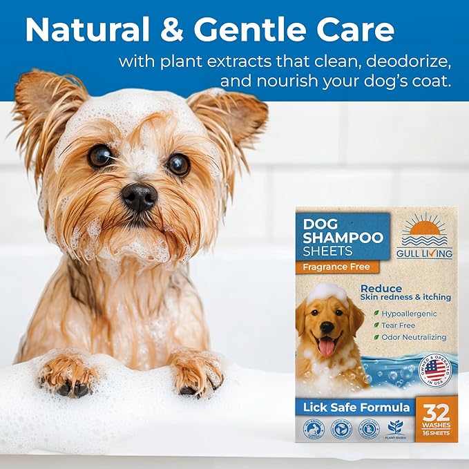 Dog Shampoo Sheets - Water Activated Hypoallergenic Shampoo Sheets for Dogs & Puppies - Lick-Safe, Gentle Hypoallergenic Plant-Based Formula - Portable & Tear-Free Travel-Friendly, Easy to Use