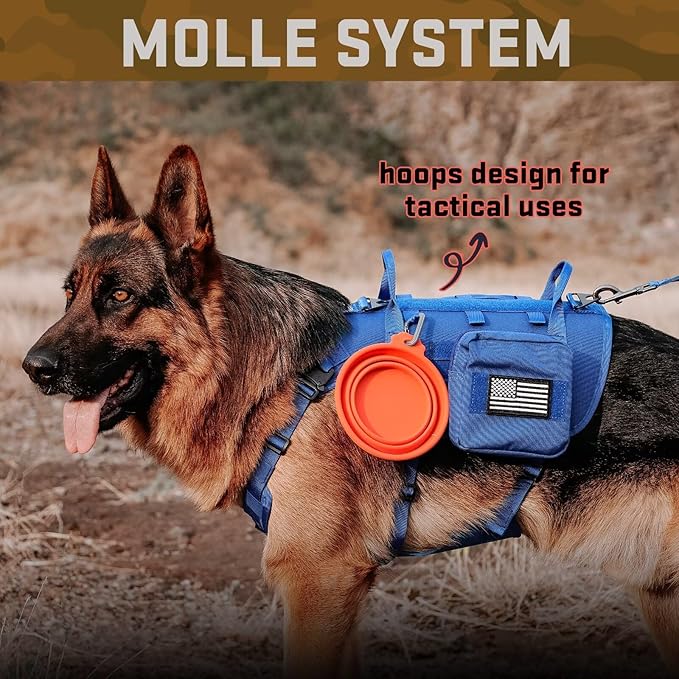 Forestpaw Tactical Dog Harness for Large Dogs,Tactical Dog Collar with Bungee Leash Set,No Pull Military Dog Harness for Walking Training,Adjustable for Medium Large Dogs,Blue,Chest 21.5-45"